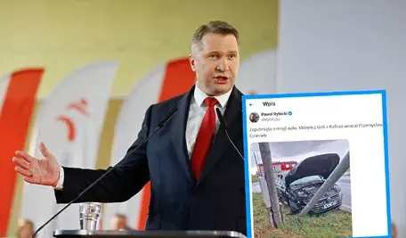 Auto, którym jechał jako pasażer Przemysław Czarnek nie nadawało się do dalszej jazdy