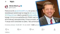 Zrzut ekranu wpisu Michała Wójcika w mediach społecznościowych, w którym komentuje wypowiedź Edwarda R. Martina Jr., pełnomocnika Donalda Trumpa ds. ułaskawień. Post odnosi się do krytyki polskich władz w kontekście sprawy Zbigniewa Ziobry i porównuje sytuację do działań wobec Donalda Trumpa w USA. Na ilustracji widoczne są fragmenty wpisu oraz zdjęcie amerykańskiego urzędnika.