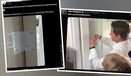 Zdjęcia szpitala w Warszawie zaplombowanego kartką papieru