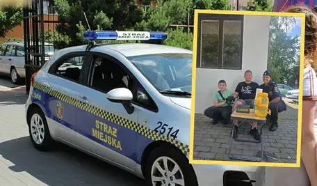 Samochód straży miejskiej i zdjęcie z interwencji