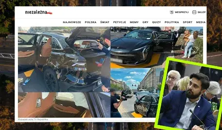 Auto telewizji Republika, w którym jechał m.in. poseł PiS Norbert Kaczmarczyk mocno ucierpiało