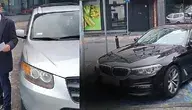 „Radny Konrad Wcisło stoi przy zaparkowanym samochodzie na miejscu przeznaczonym dla osób z niepełnosprawnościami w Lublinie