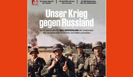 Okładka „Der Spiegel” z niemieckimi żołnierzami Wehrmachtu na polu walki podczas II wojny światowej, w tle dym i zniszczenia, tytuł o wojnie z Rosją.