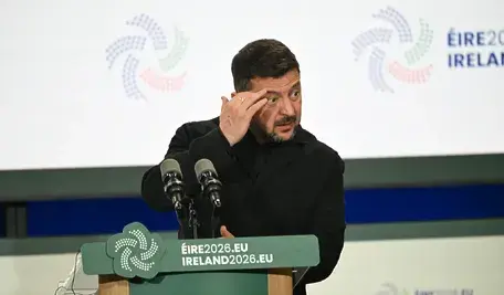 Wołodymyr Zełenski podczas konferencji prasowej