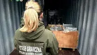 Funkcjonariuszka Straży Granicznej kontroluje zawartość kontenera z drewnianymi skrzyniami i pakunkami podczas operacji przechwycenia narkotyków ukrytych w ładunku.