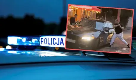 Radiowóz policyjny i nagranie z niebezpiecznego rajdu w Słupsku