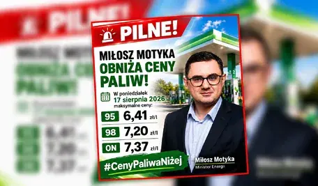 PSL pochwaliło się grafiką przypisującą ministrowi energii Miłoszowi Motyce obniżkę cen paliw