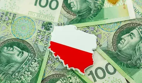 Kontury Polski na tle banknotów