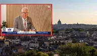 Ryszard Czarnecki w rozmowie z Carlo Fidanzą o sojuszu polsko-włoskim. W tle panorama Rzymu