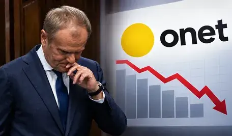 Donald Tusk i logo Onetu
