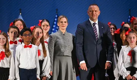 Prezydent Karol Nawrocki z żoną Martą na spotkaniu z przedstawicielami amerykańskiej Polonii
