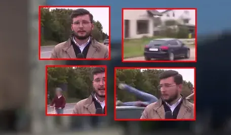 Kamera TVP Info podczas relacji na żywo z Kościerzyny zarejestrowała, jak samochód wjechał w jadącą na hulajnodze 14-latkę