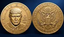 Złota moneta jednodolarowa US Mint z wizerunkiem Donalda Trumpa oraz rewersem przedstawiającym amerykańskiego orła z okazji 250-lecia niepodległości USA