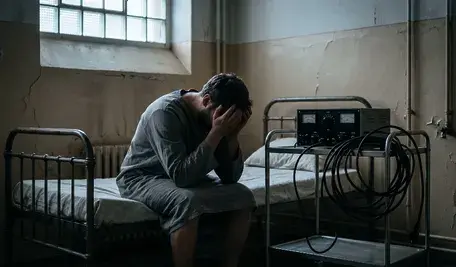 Mężczyzna czeka na elektrowstrząsy