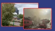 Płoną wraki samochodów na złomowisku 